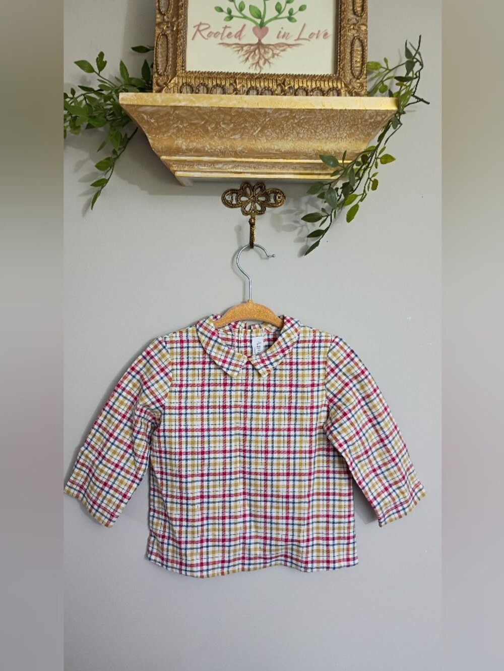 Amaia London Girls' Plaid Peter Pan Collar Blouse in Multicolor